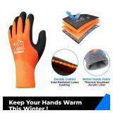 OriStout Winter Work Gloves for Men and Women, Touchscreen, Waterproof Gloves for Working in Freezer, Fishing and Gardening, Thermal Insulated, Super Grip, Orange, Small