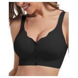 MOEOZLLO Front Closure Bras for Women No Underwire Padded Wireless Comfort Full Coverage Bra Seamless Mastectomy Bras-Black,XXL