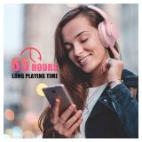 KVIDIO Bluetooth Headphones Over Ear, 65 Hours Playtime Wireless Headphones with Microphone, Foldable Lightweight Headset with Bass and Stereo Sound Low Latency for Travel Work Cellphone