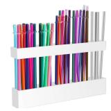Malldii 9.5â Large Acrylic Straw Holder for Cabinet Door - Reusable Tumbler Straw Organizer Storage, Small Kitchen Accessories Container, Ultra Sticky Cupboard Door Mounted (White)