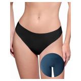 LUCKMEEY Cotton Thongs for Women Seamless Thongs for Women No Show Thong Panty Liners Workout G-String Thongs Underwear All Black Large