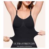 BRABIC Waist Trainer Bodysuit for Women Tummy Control Shapewear Round Neck Seamless Butt Lifter Full Body Shaper (X-Large, Black Mid Thigh)