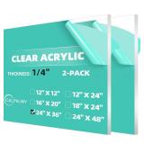 CALPALMY (2-Pack) 24 x 36 Clear Acrylic Sheet Plexiglass 1/4 Thick; Use for Craft Projects, Signs, Display Cases, Sneeze Guard and More; Cut with Cricut, Engraver, Power Saw or Hand Tools Retail- $70