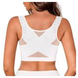 J-pone Front Closure Posture Bras Womens Bras No Underwire Full Support Wireless Back Support Full Coverage Bra Comfort Unpadded with Nipple Covers, White XL