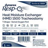 Dynarex Resp-02 Trach HME 1500 T-shape Tracheostomy Heat Moisture Exchanger With Swivel O2 Port, 50 Count