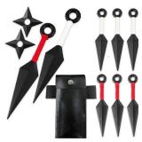 OOHGLITZ 11-Piece Anime Ninja Cosplay Kit, Plastic Ninja Kunai (10.2\"+5.1\"), Shuriken Ninja Stars (3.5\") Set with Pouch for Anime Fans, Ninja& Martial Arts Props Black