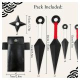 OOHGLITZ 11-Piece Anime Ninja Cosplay Kit, Plastic Ninja Kunai (10.2\"+5.1\"), Shuriken Ninja Stars (3.5\") Set with Pouch for Anime Fans, Ninja& Martial Arts Props Black