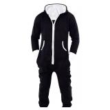 Mens Jumpsuit Non Footed Pajama Unisex One Piece Playsuit Adult Onesie With Hood Black M