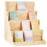 Barydat Wooden Card Display Stand Stationary Organizer Sticker Stand for Vendor Crafts Greeting Card Organizer Rack Retail Display Holder(14.57 x 14.96 x 20.47 Inch (4 Tier),Wood)