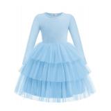 Arshiner Toddler Girls Dresses Long Sleeve Blue Formal Holiday Party Tutu Dress for Kids 6 Years