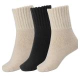 BomKinta Women Winter Solid Boots Socks Thick Warm Wool Socks Cozy Crew Socks Christmas Gift, Cream Cream Black, Medium