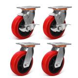 6\"x2\" Industrial Grade Polyurethane Casters, Set of 4 5000 lb Capacity Polyurethane on Polypropylene Wheel- Use for Industrial Equipment Logistics and Aviation Equipment (2 Brake & 2 Swivel) Retail-
