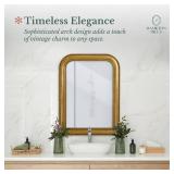 Hamilton Hills 20\" x 30\" Classic Gold Framed Rich Framed Top Round Corner Mirror - Thick Arched Top Rich Wall Mirror - Vanity for Bathroom Decor, Bedroom, Living Room - Hangs Horizontal or Vertical 