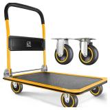Push Cart Dolly by Wellmax, Moving Platform Hand Truck, Foldable for Easy Storage and 360 Degree Swivel Wheels with 330lb Weight Capacity, Yellow Color Retail: $82