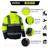FONIRRA High Visibility Safety Bomber Jackets with Fleece Liner, ANSI Class 2 Reflective Waterproof Jacket for Men, XL