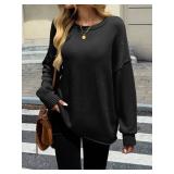 Saodimallsu Womens Oversized Crew Neck Sweaters Long Sleeve Slouchy Knit Fall Casual Loose Pullover Tops Black, Medium