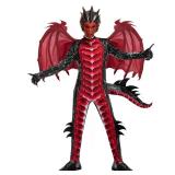 Spooktacular Creations Halloween Kids Red and Black Dragon Costume, Boys Dragon Wings, Tail and Mask Set for Halloween Dress Up-M(8-10yr)