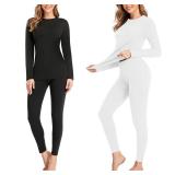 SIMIYA 2 Pack Thermal Underwear for Women Long Johns Winter Warm Fleece Lined Base Layer Set Cold Weather Top and Bottom, Medium