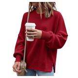 Saodimallsu Womens Fall Crew Neck Sweater Long Sleeve Color Block Sweaters Loose Casual Knit Pullover Tops Burgundy, Medium