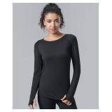4-Pack: Womens Long Sleeve Athletic Tops with Thumb Holes Dry Fit Active Crewneck Workout Tees (Size 8, Medium)