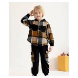 Auiopila Boy Clothes Flannel Plaid Shirt Tops Pants Set Hoodie Sweatsuit+White T-shirt 3Pcs for Fall Winter Spring Outfits 7-8Y