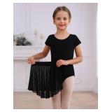 Mecceos Ballet Leotards with Skirt Tights Combo for Toddler Girls Dance Short Sleeve Leotard Ballerina Dresses Outfits (Black, 10-12 Years, MEAM-321)