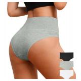 ASIMOON Tummy Control Underwear for Women High Waisted Bikini Cotton Panties Ladies No Muffin Stretch Cheeky Panty 3 Pack Medium