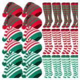 Maiteenly 24 Pcs Christmas Winter Knitted Hats with Pompom Socks Set for Adults Christmas Costume Accessories Red and Green Xmas Beanie Striped Winter Socks Bulk for Women Men Retail: $43
