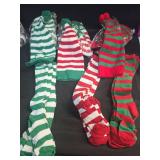 Maiteenly 24 Pcs Christmas Winter Knitted Hats with Pompom Socks Set for Adults Christmas Costume Accessories Red and Green Xmas Beanie Striped Winter Socks Bulk for Women Men Retail: $43