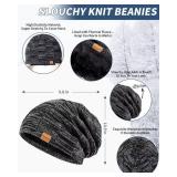 Mens Hat Gloves Scarf Set Winter, Thick Thermal Fleece Lined Slouchy Beanie Long Scarf Touchscreen Gloves, 3 in 1 Warm Set for Cold Weather(Mix-Black)