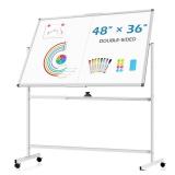 AMUSIGHT 48\" X 36\" Large Rolling Whiteboard, 360°Rotation Magneitic White Board with Stand, Double Sides Whiteboard Easel on Wheels, Big Dry Erase Board for Office, School, Home