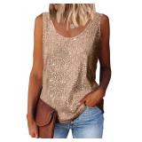 MLEBR Womens Tanks Summer Fashion 2025 Sequin Blouses Scoop Neck Sequin Sparkle Glitter Tops Sleeveless Tanks Tops Shirts Gold XXL