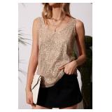 MLEBR Womens Tanks Summer Fashion 2025 Sequin Blouses Scoop Neck Sequin Sparkle Glitter Tops Sleeveless Tanks Tops Shirts Gold XXL
