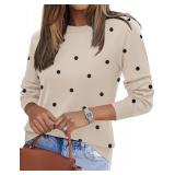 Zeagoo Womens 2026 Fall Sweaters Long Sleeve Tops Classic Crew Neck Pullover Sweaters Loose Dressy Polka Dot Basic Tops XL