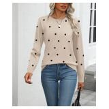 Zeagoo Womens 2026 Fall Sweaters Long Sleeve Tops Classic Crew Neck Pullover Sweaters Loose Dressy Polka Dot Basic Tops XL