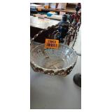 Glass Bowl with Metal Holder with Handle