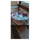 Decorative Bowl Made of Red Plastic and Metal Floral Cover