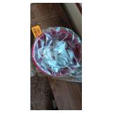 Decorative Bowl Made of Red Plastic and Metal Floral Cover