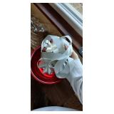 Decorative Bowl Made of Red Plastic and Metal Floral Cover