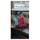 Vintage Korean Native Ceremonial Wedding 10" Dolls In Plastic 12" Display Case