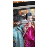 Vintage Korean Native Ceremonial Wedding 10" Dolls In Plastic 12" Display Case