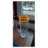 Iridescent Glass Pitcher with Stirring Stick and Six Small Cups