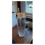 Iridescent Glass Pitcher with Stirring Stick and Six Small Cups