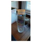 Iridescent Glass Pitcher with Stirring Stick and Six Small Cups