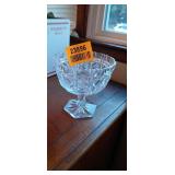 Vintage Textured Diamond Clear Cut Glass Stem Candy Dish