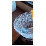 Vintage Textured Diamond Clear Cut Glass Stem Candy Dish