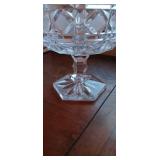 Vintage Textured Diamond Clear Cut Glass Stem Candy Dish