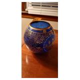 Antique Cobalt Blue Glass Vase featuring extensive gold gilt and enamel decoration of roses