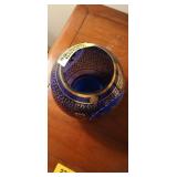 Antique Cobalt Blue Glass Vase featuring extensive gold gilt and enamel decoration of roses