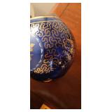 Antique Cobalt Blue Glass Vase featuring extensive gold gilt and enamel decoration of roses